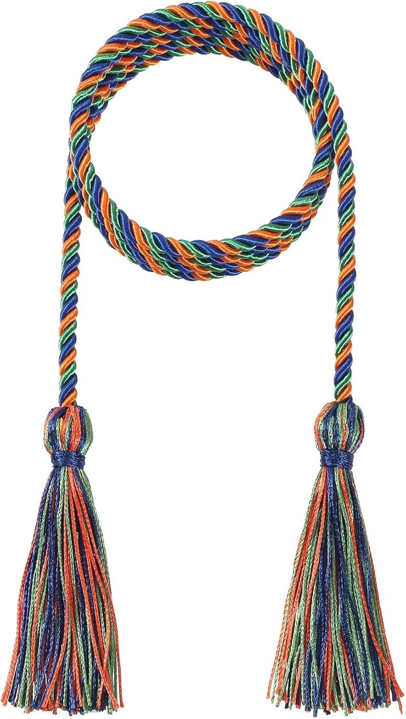D DODOU 10 Pieces Graduation Cords Polyester Graduation Honor Braided Cords with Sewing Tassels for Bachelor, Master, Doctor 68" Long (Royal Blue Green Orange) - Image 2
